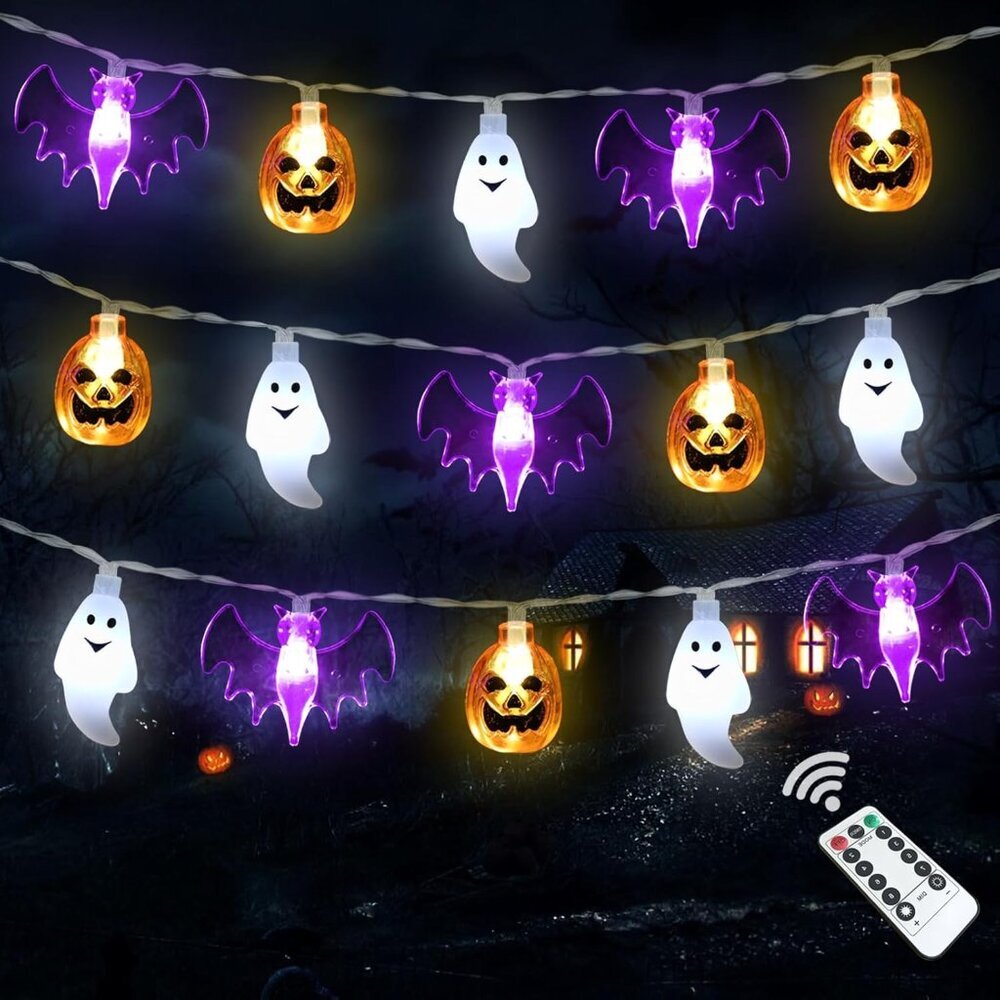 Halloween Lights Decorations, 16 FT 30 LED Waterproof 3D Pumpkin Bat Ghost Batte